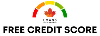 Loans Canada logo featuring a maple leaf and credit score meter with the text "Free Credit Score."